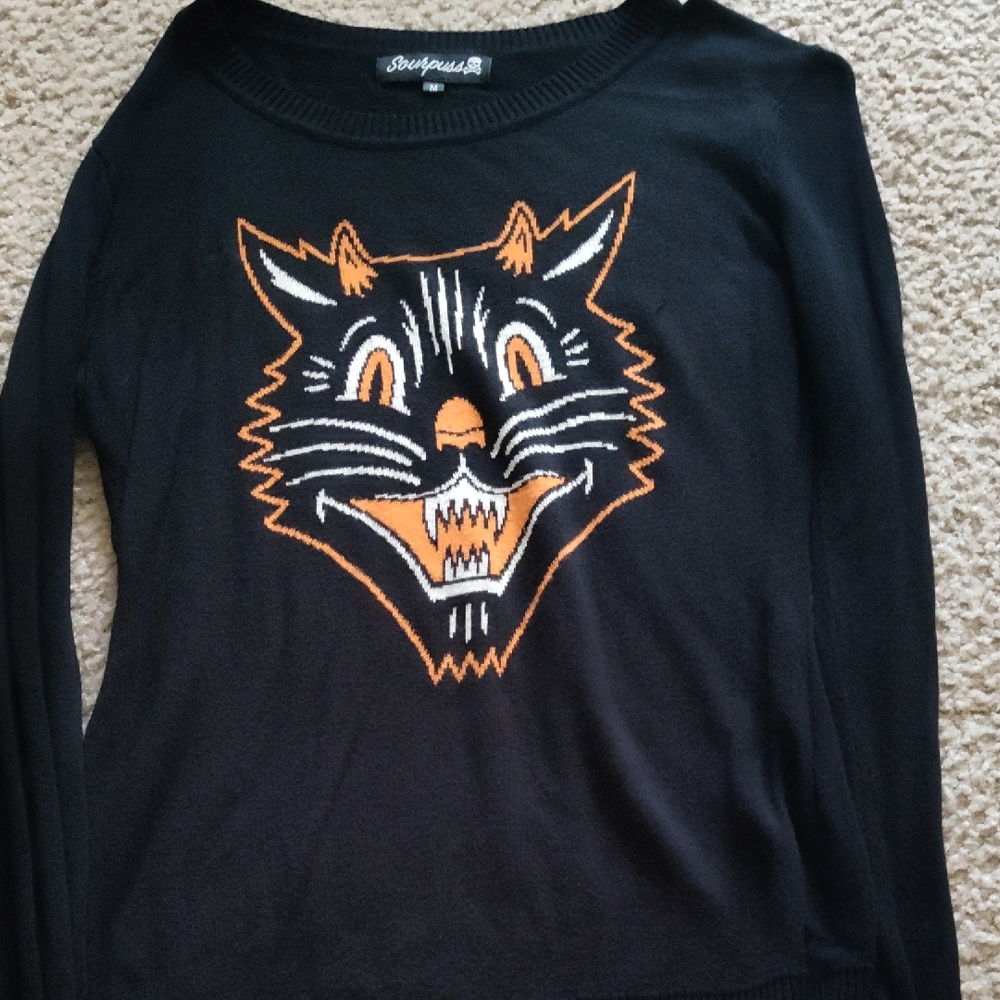 Sourpuss Black and Orange Cat Sweater